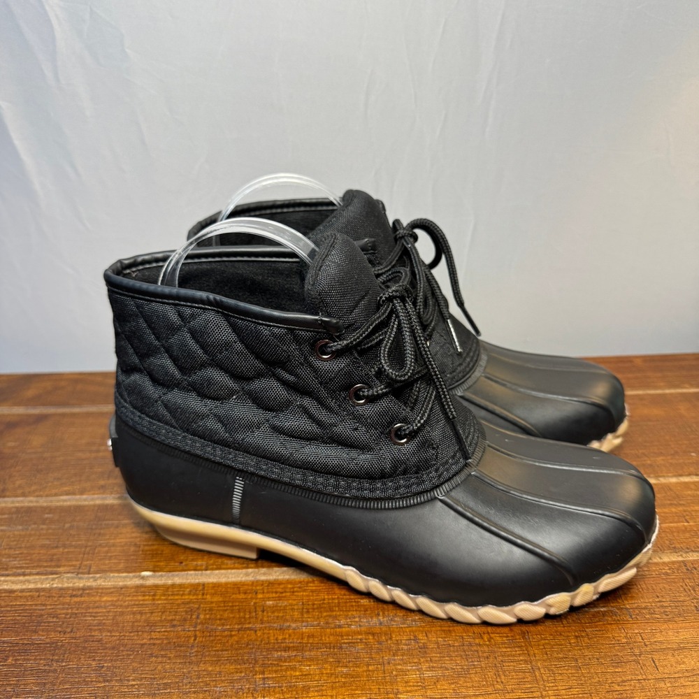 St Johns Bay Denton Quilted Duck‎ Boots Black Lace Up Women Size 7 Memory Foam